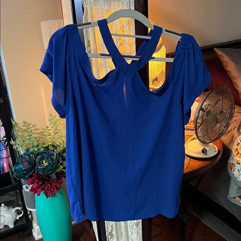 LOFT Royal Blue Blouse with Unique Back Design